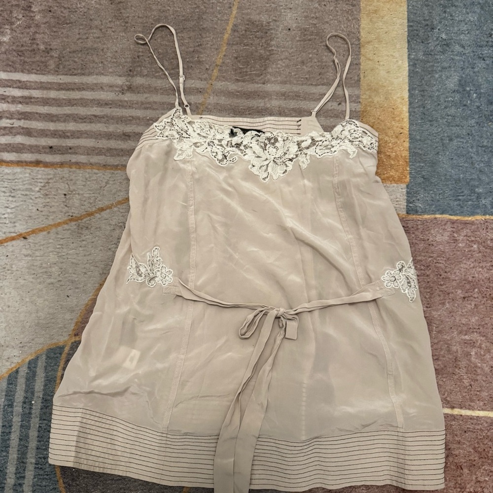 BCBGMaxAzria Cream Lace Detail 100% Silk Top